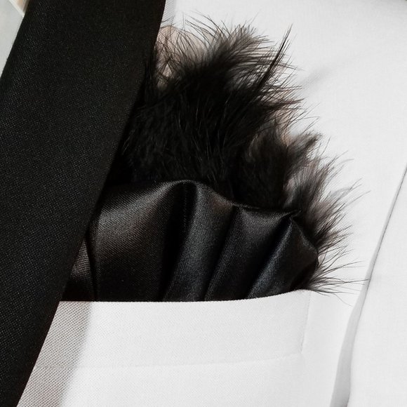 New - Black Satin Ruffle & Feather Pocket Square Insert - Picture 8 of 10